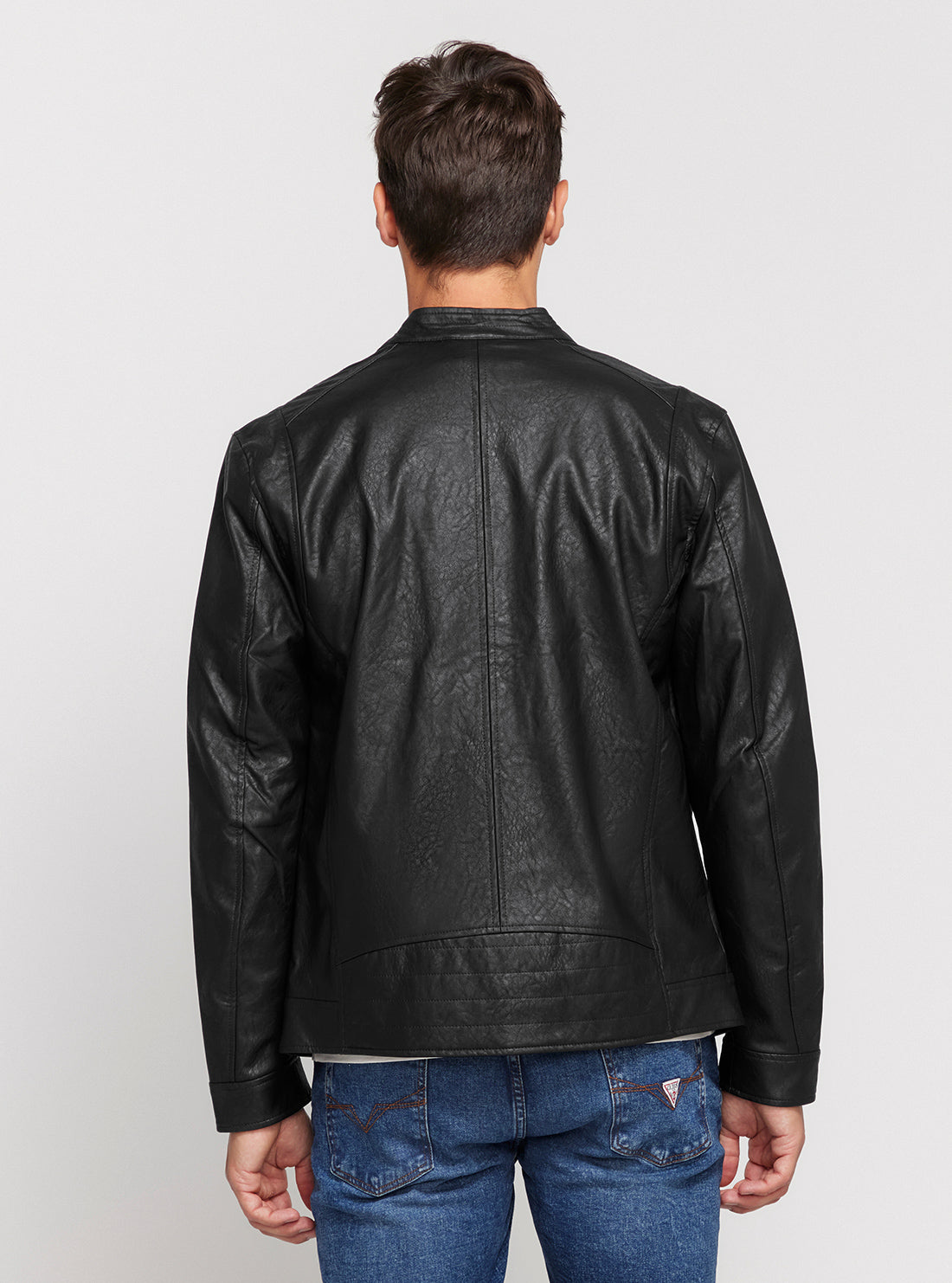 GUESS Black Motorcycle Biker Jacket back view