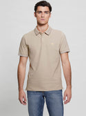 GUESS Beige Lyle Short Sleeve Polo T-Shirt front view