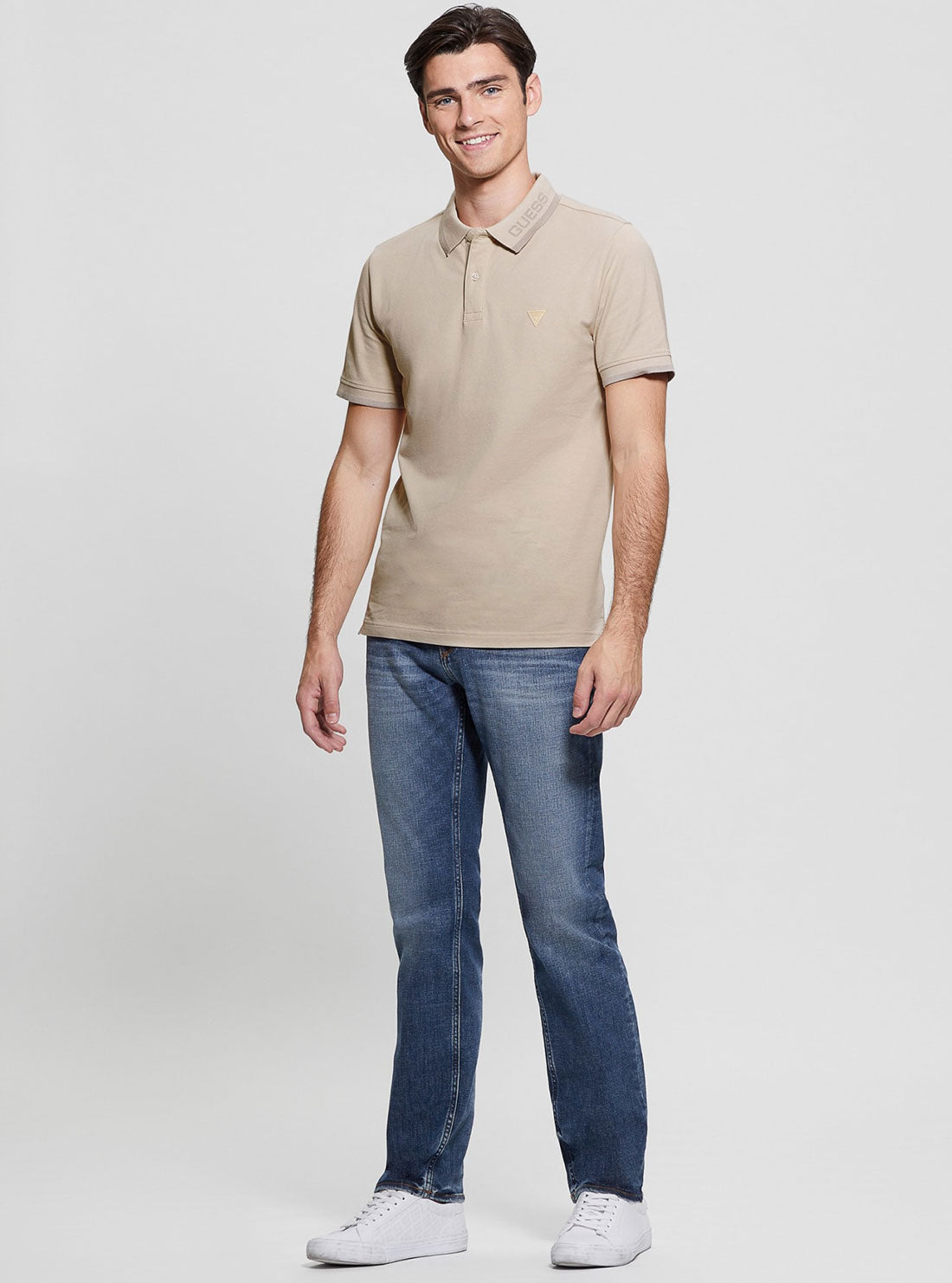 GUESS Beige Lyle Short Sleeve Polo T-Shirt full view