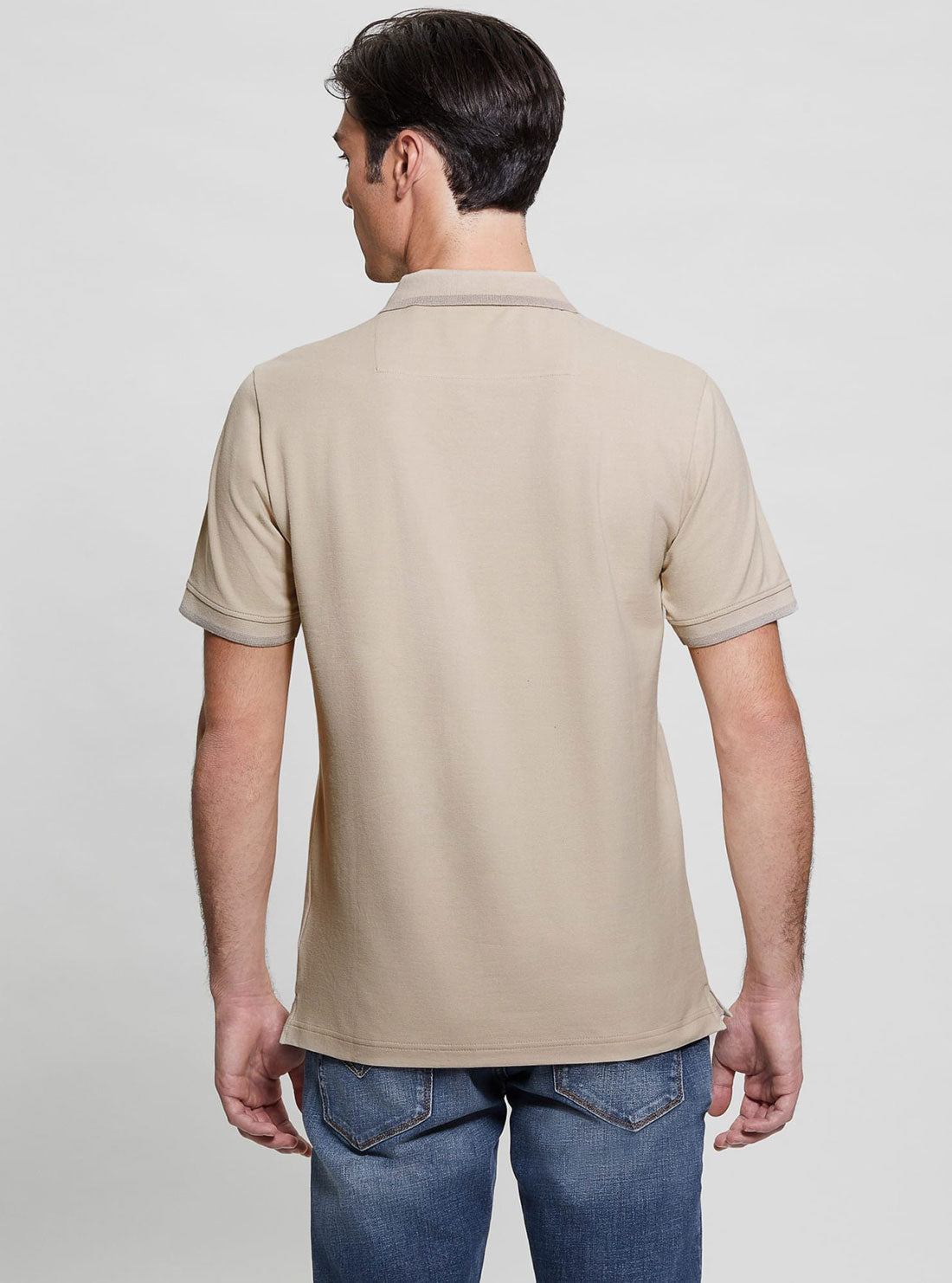 GUESS Beige Lyle Short Sleeve Polo T-Shirt back view