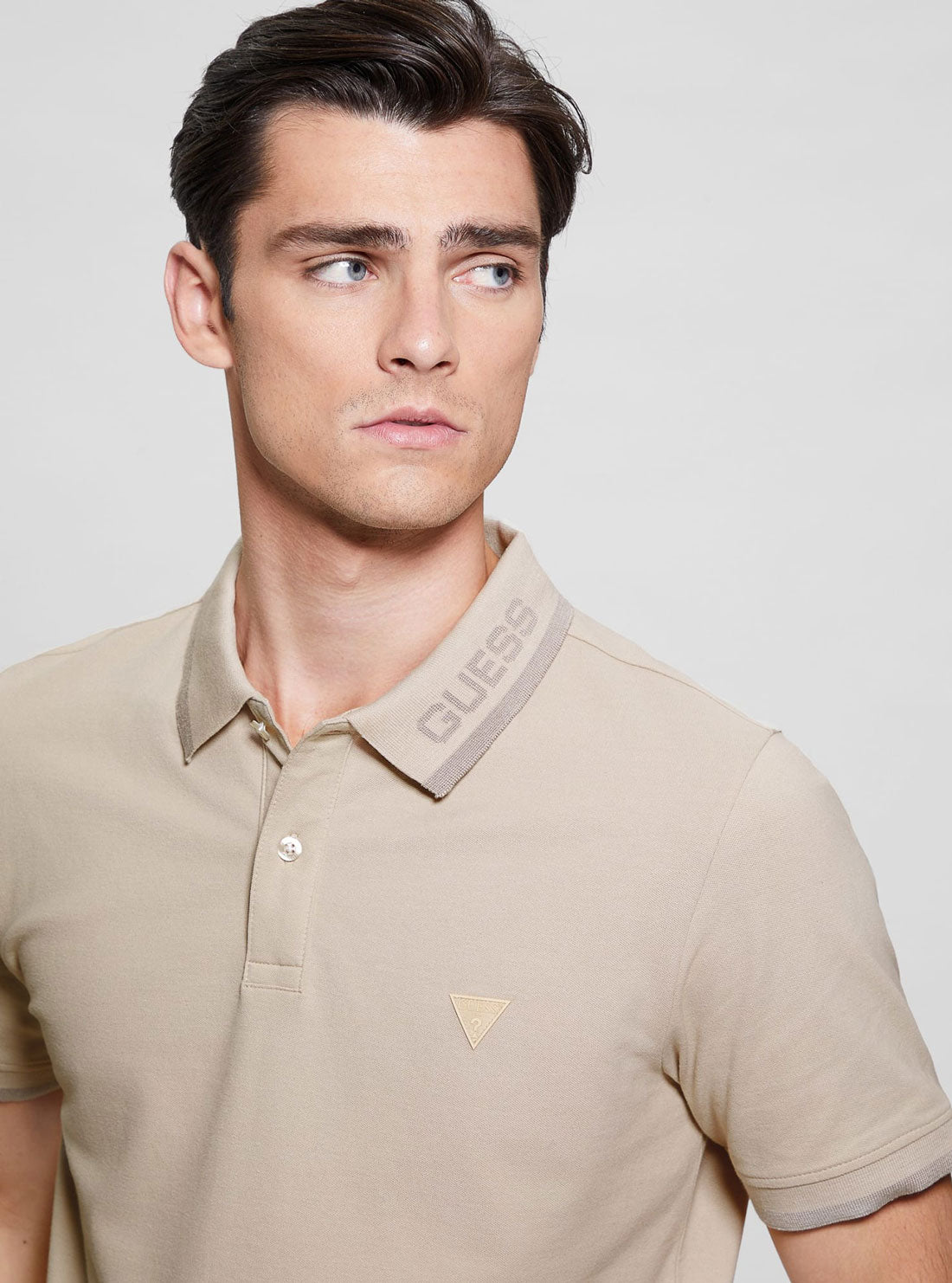 GUESS Beige Lyle Short Sleeve Polo T-Shirt detail view