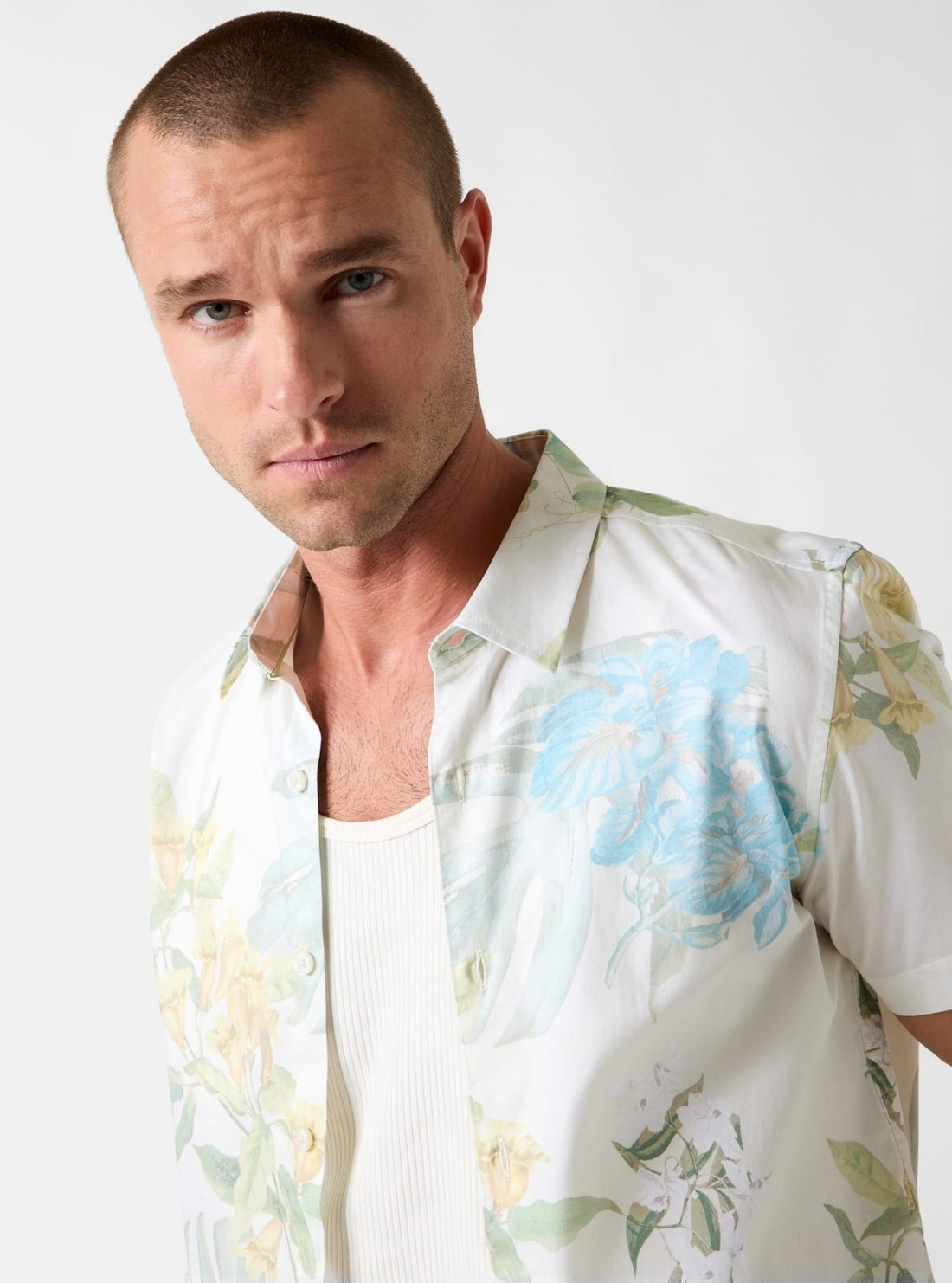 GUESS Mens White Luxe Dark Floral Shirt M4YH88W7N50 Detail View