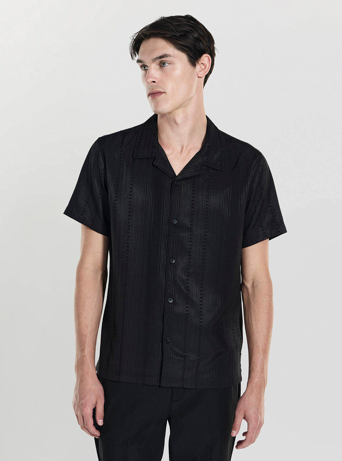 GUESS Mens Black Roma Stripe Shirt M4YH93WGT40 Front View