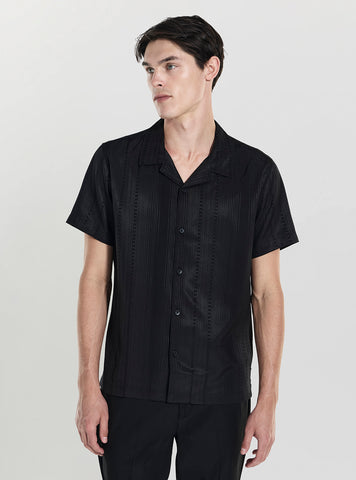 GUESS Mens Black Roma Stripe Shirt M4YH93WGT40 Front View