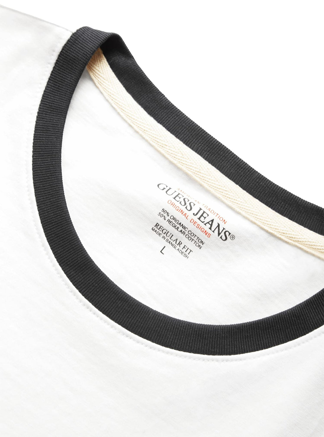 Guess Jeans White Black Trim T-Shirt detail view