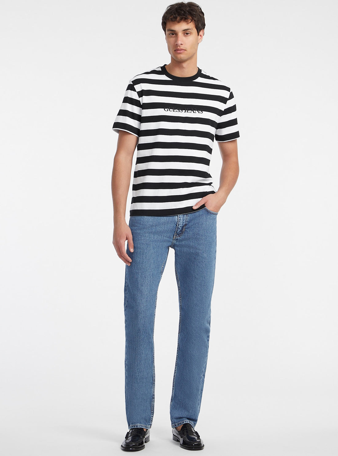 Guess Jeans Black White Striped T-Shirt full view