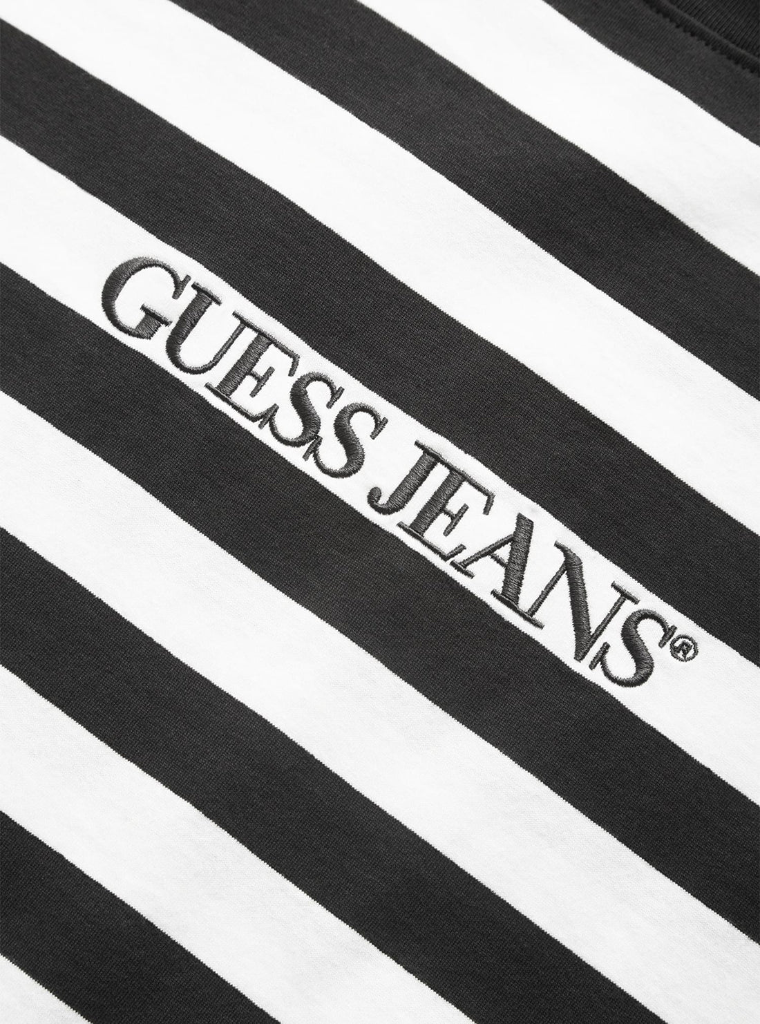 Guess Jeans Black White Striped T-Shirt logo view