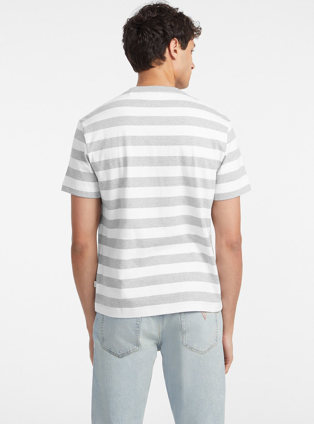 Guess Jeans White Grey Striped T-Shirt back view