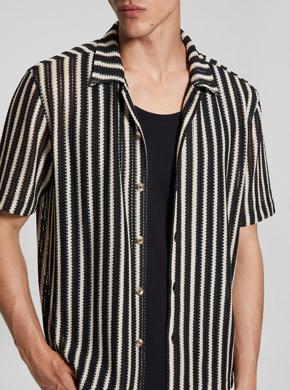 Black Panama Stripe Knit Shirt