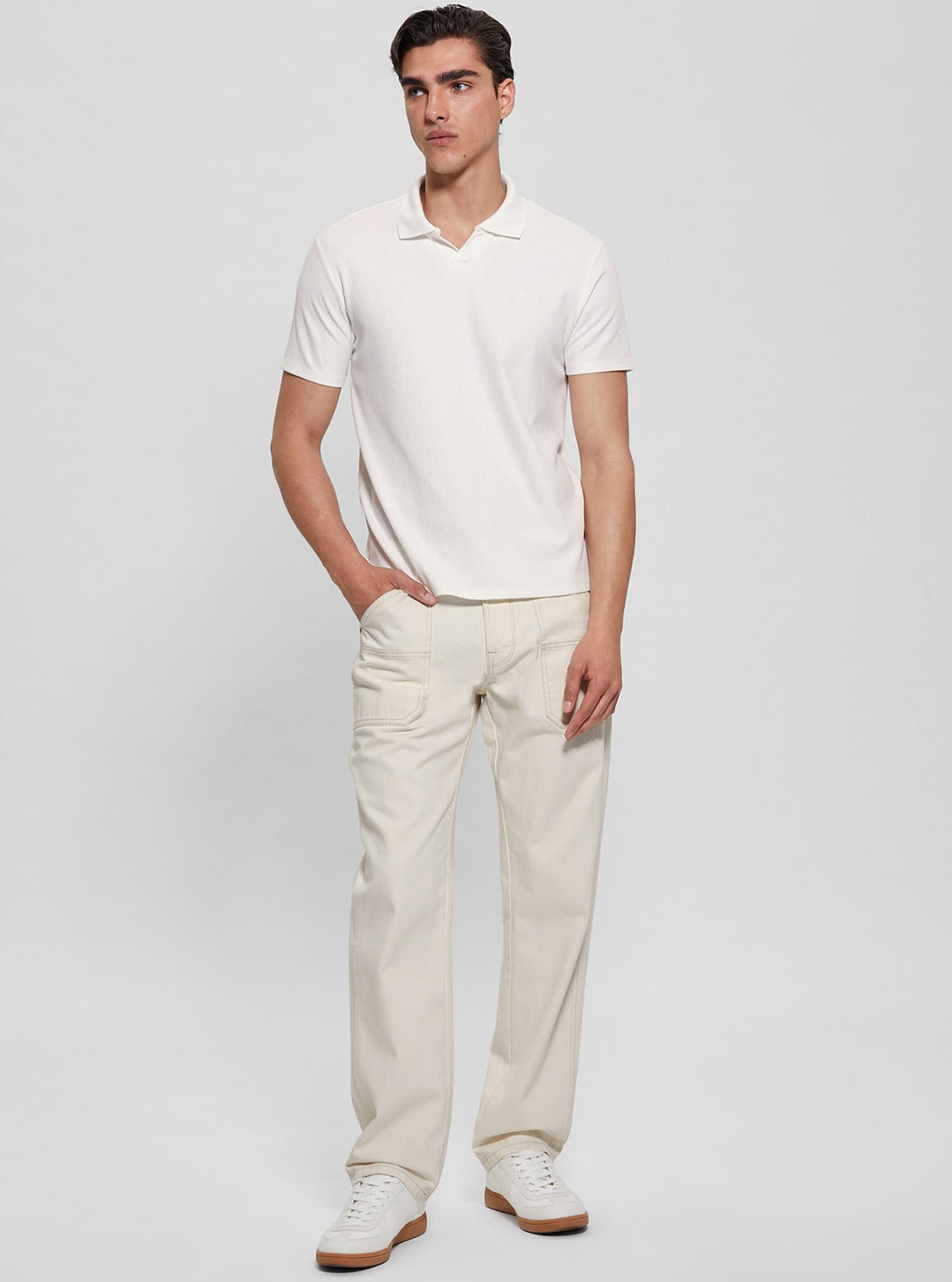 White Ryker Rib Knit Polo T-Shirt