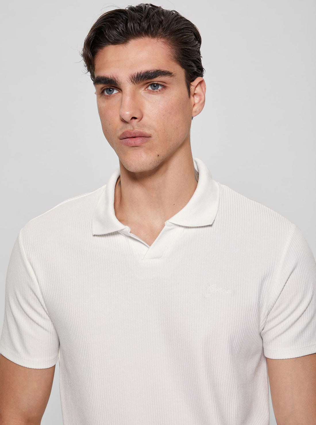 White Ryker Rib Knit Polo T-Shirt