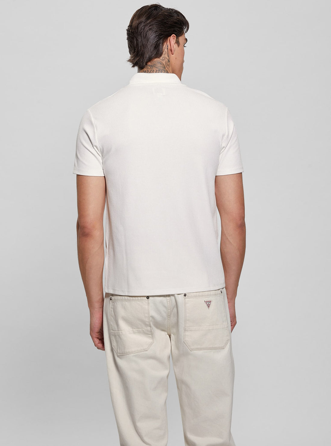 White Ryker Rib Knit Polo T-Shirt