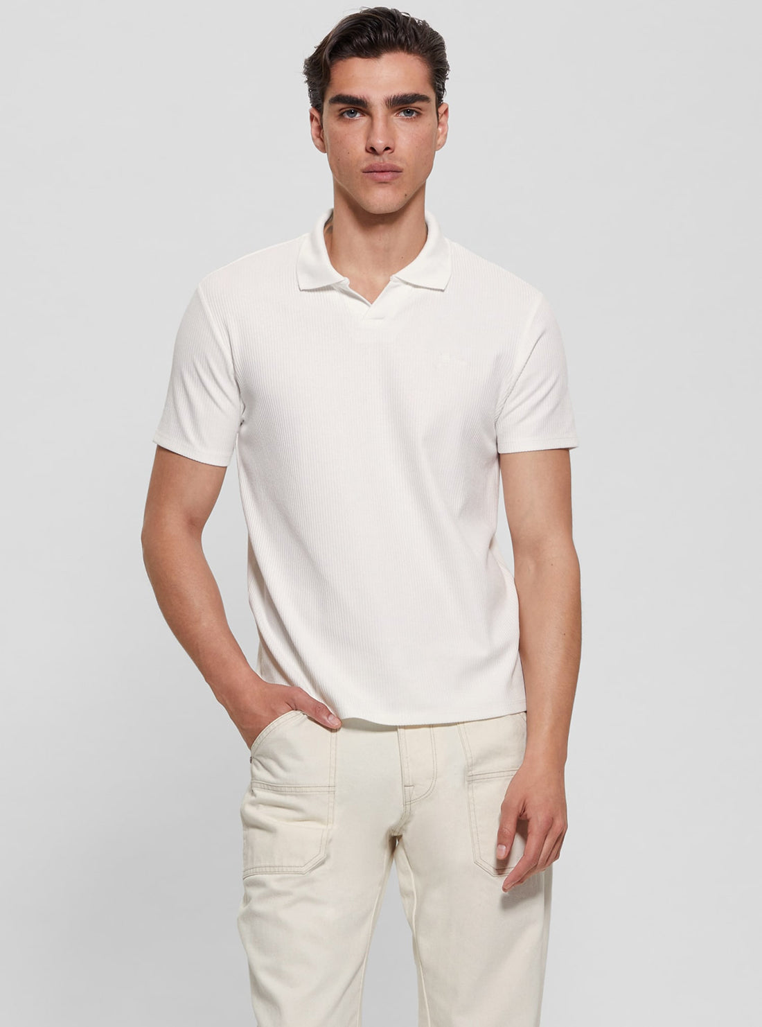 White Ryker Rib Knit Polo T-Shirt