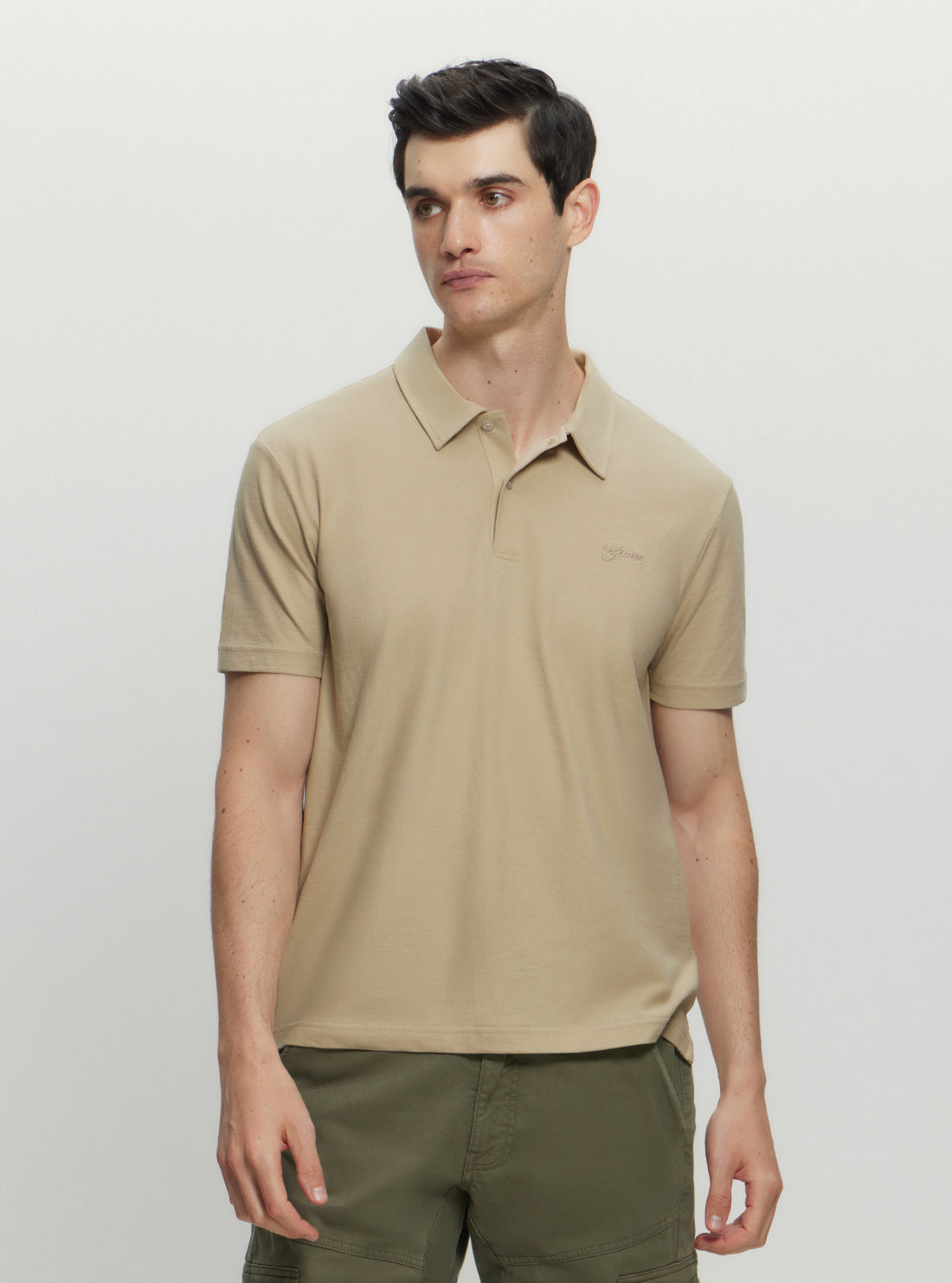 Beige Script Logo Polo T-Shirt