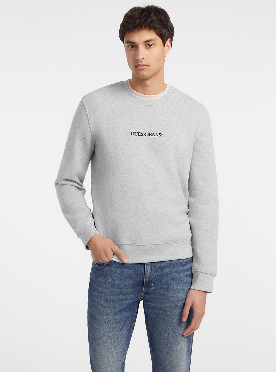 Guess Jeans Grey Logo Jumper front view