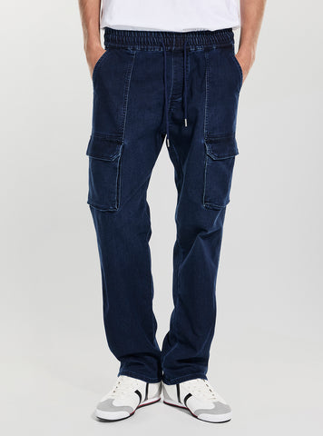 GUESS Mens Blue Cargo Joggers M5BA0UD1020 Front View