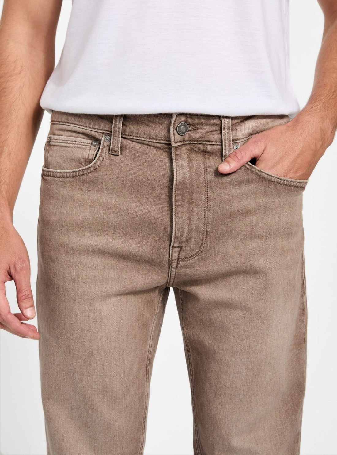 GUESS Mens Eco Brown Mason Regular-Fit Straight Jeans M5BAR7D6150 Detail View