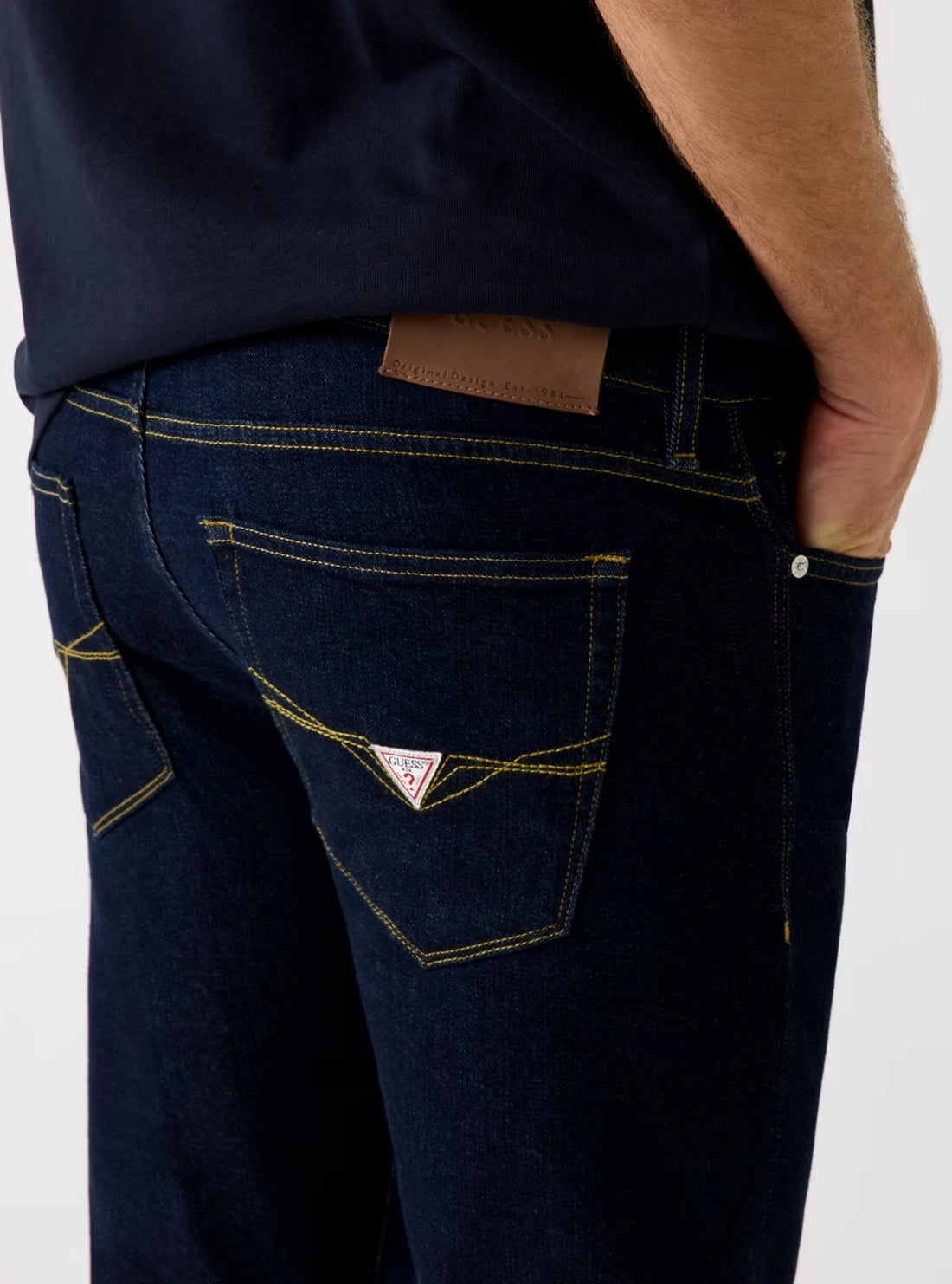 GUESS Mens Finnley Slim Fit Jeans in Dark Wash M5BAS2D0581 Back Detail View
