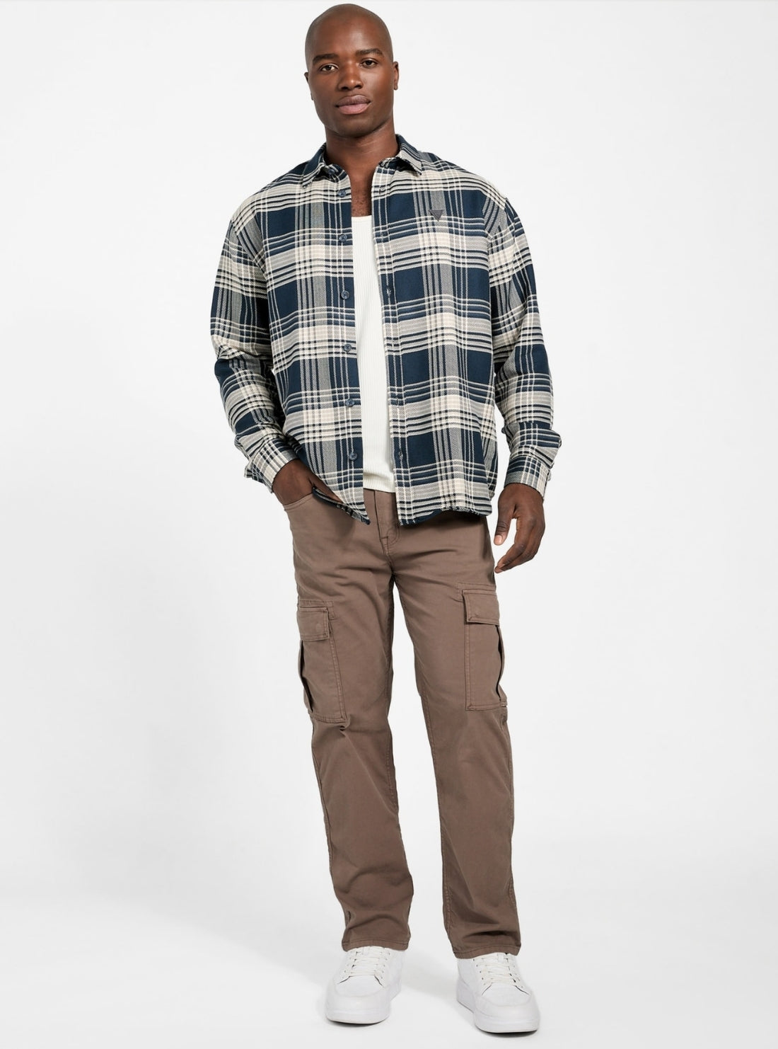 GUES Mens Eco Blue Flannel Check Shirt M5BH24W1951 Full View