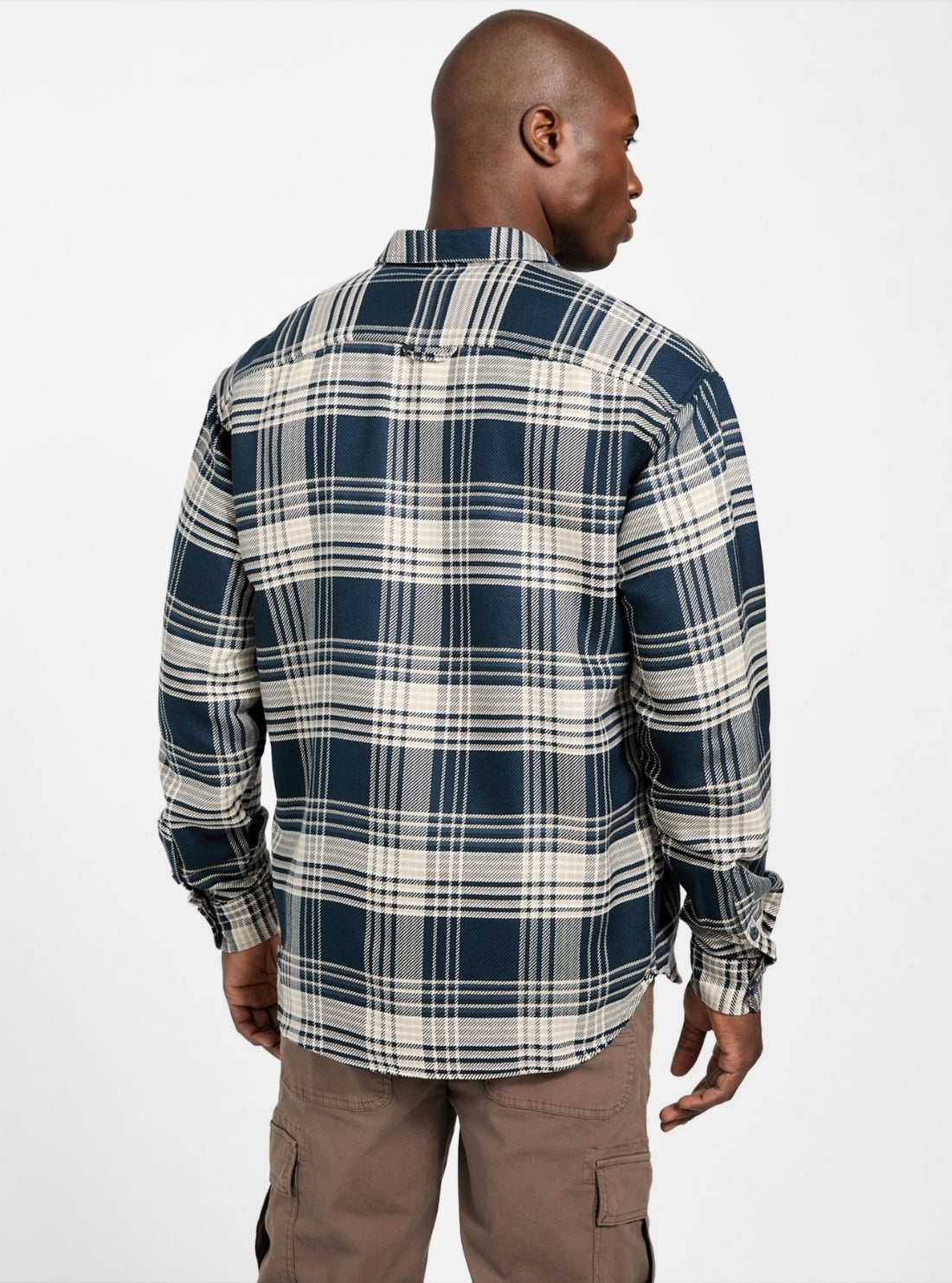 GUES Mens Eco Blue Flannel Check Shirt M5BH24W1951 Back View