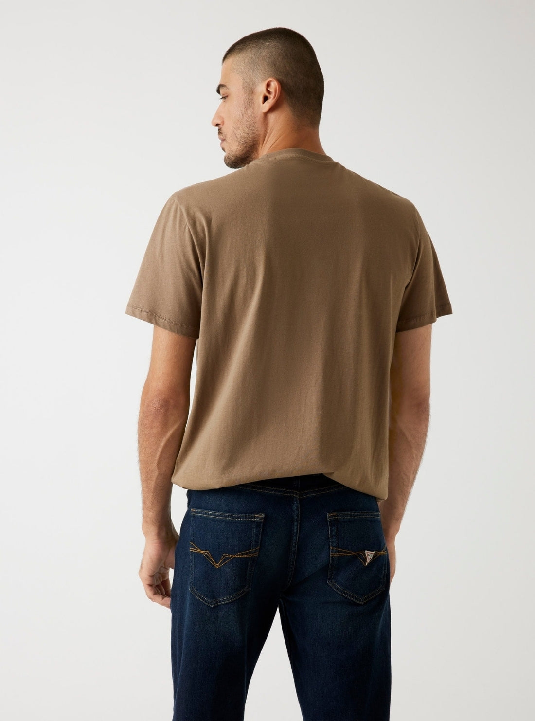 GUESS Mens Brown Triangle Logo T-Shirt M5BI04I3Z14 Back View