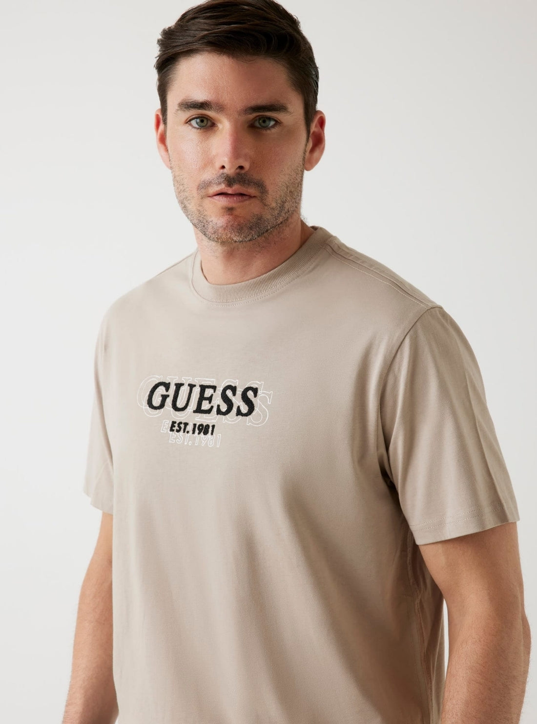 GUESS Mens Beige Logo lettering T-shirt M5BI05I3Z14 Detail View