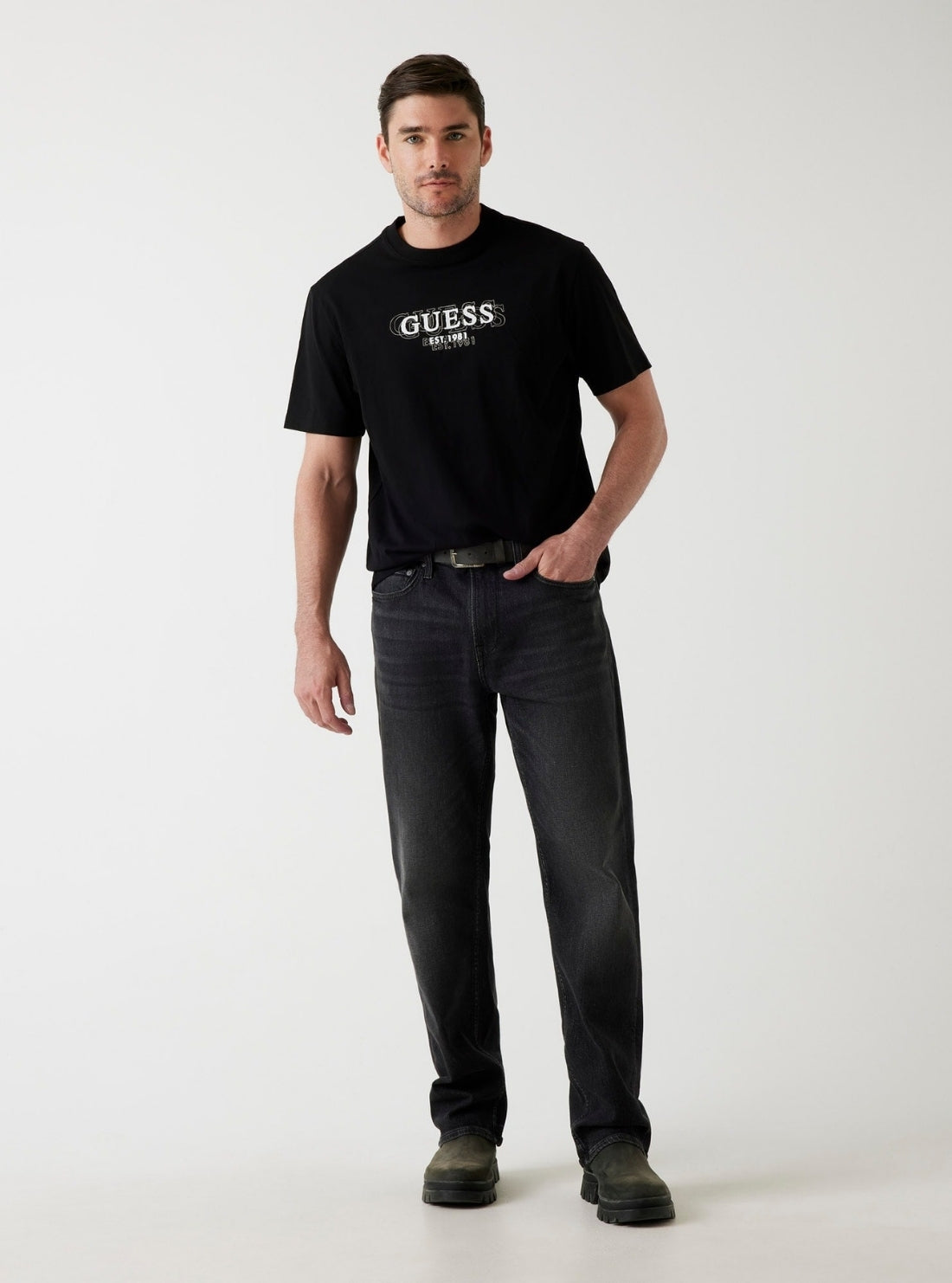 GUESS Mens Black Logo lettering T-Shirt M5BI05I3Z14 Full View