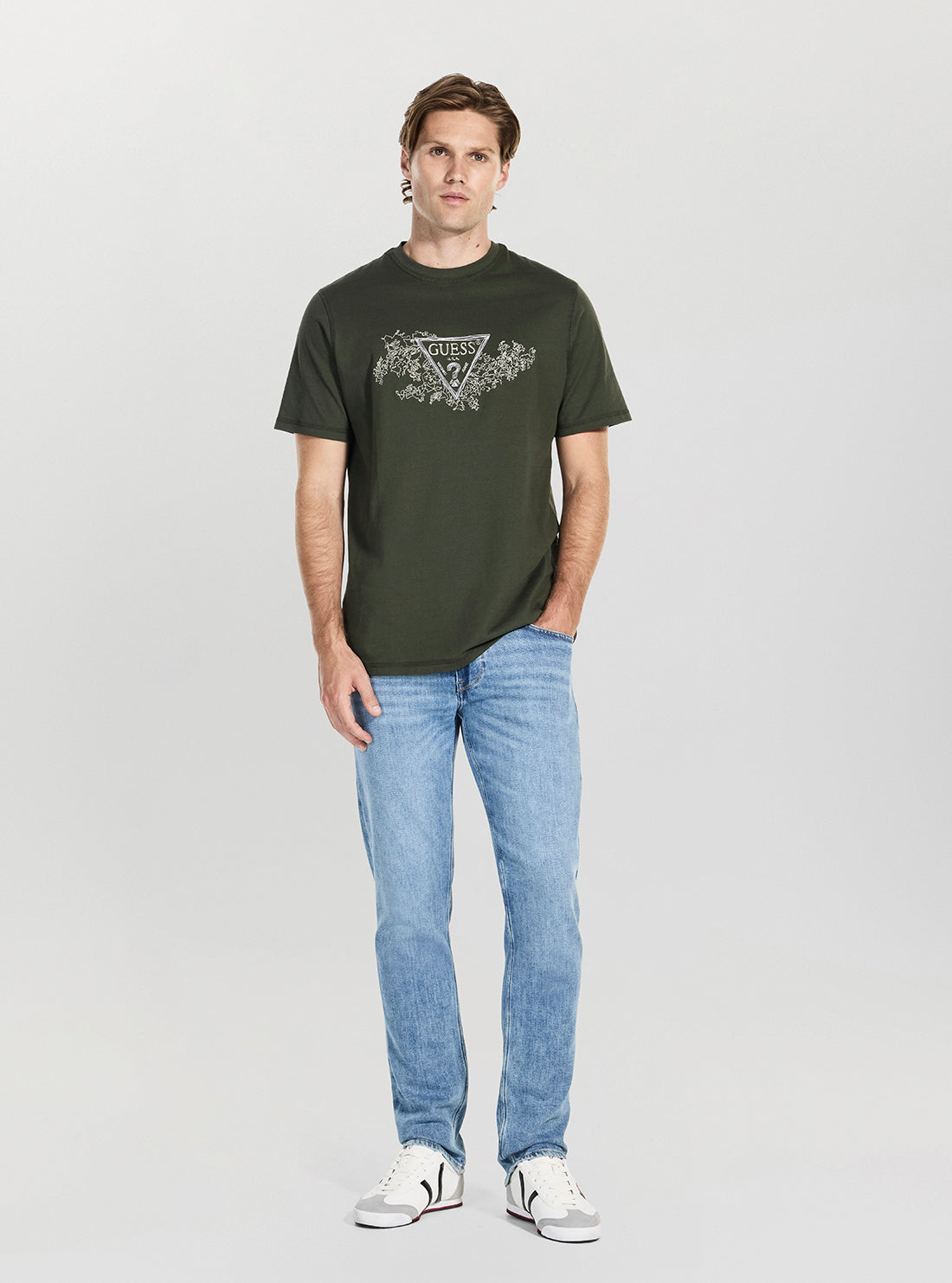 GUESS Mens Green Embroidery Logo T-Shirt M5BI07I3Z14 Full View