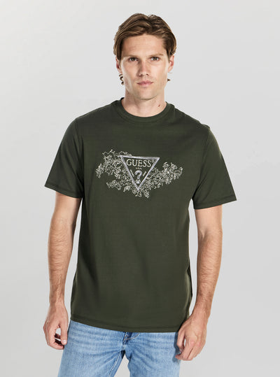 GUESS Mens Green Embroidery Logo T-Shirt M5BI07I3Z14 Front View