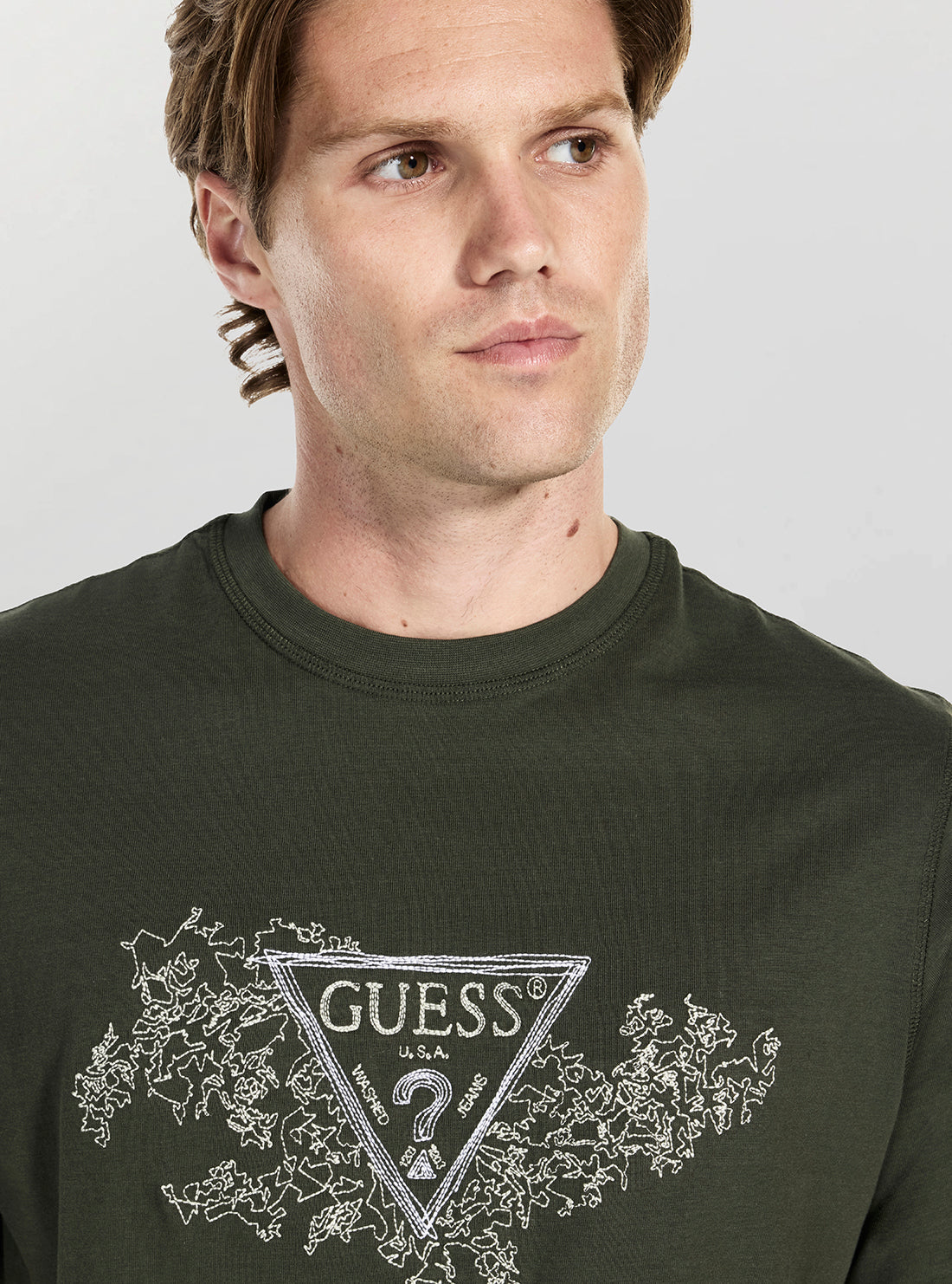 GUESS Mens Green Embroidery Logo T-Shirt M5BI07I3Z14 Detail View