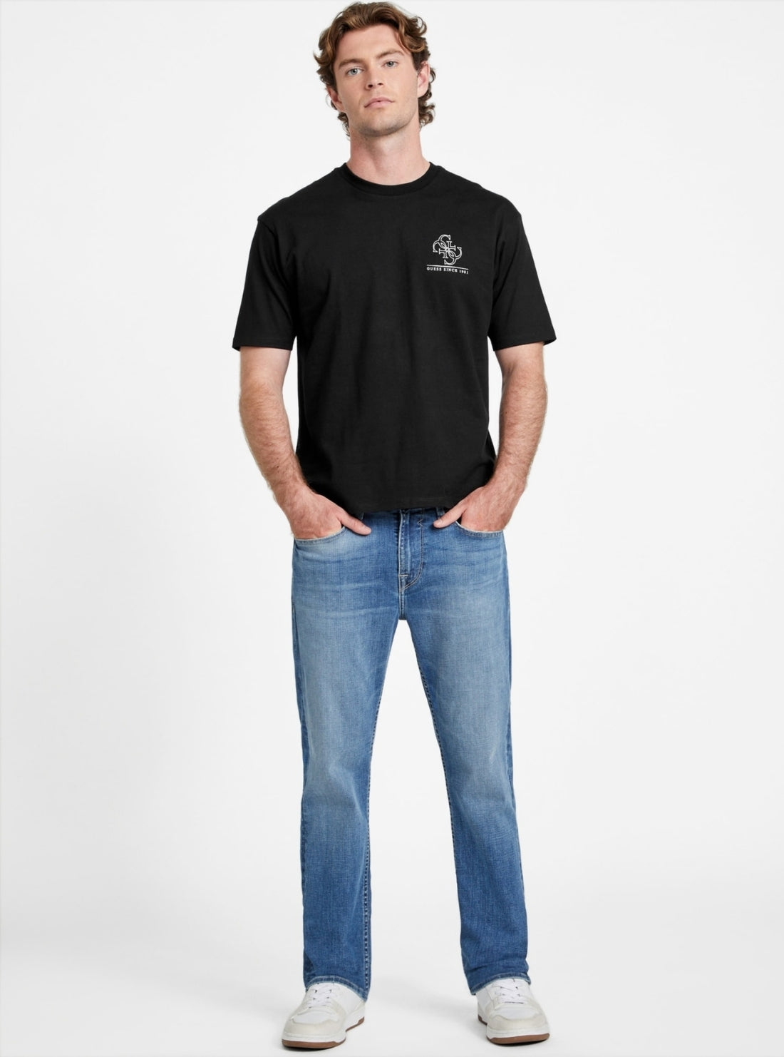 GUESS Mens Black Basic Distressed Quattro G T-Shirt M5BI56KBZV1 Full View