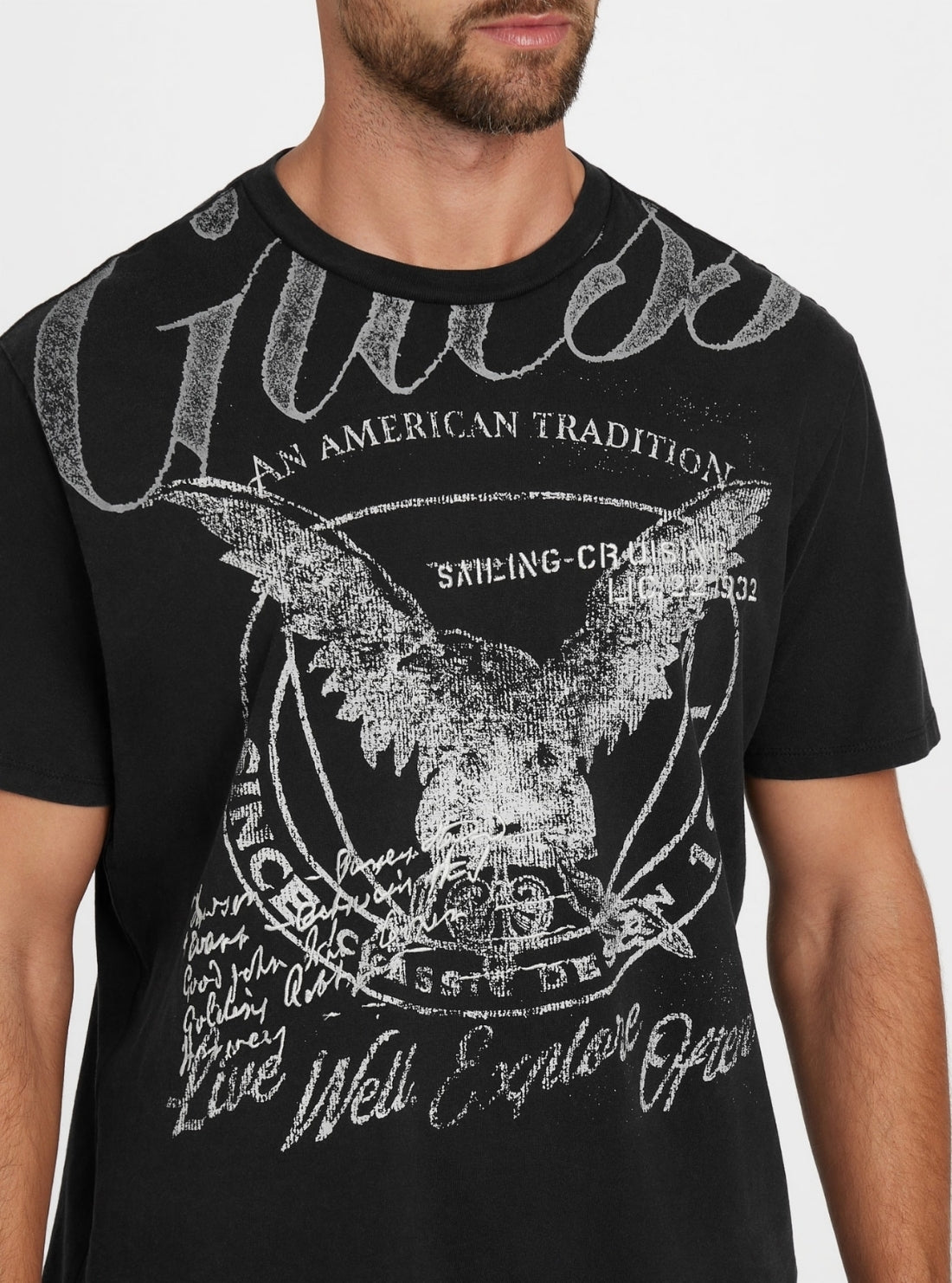 GUESS Mens Eco Black Live Well Graphic T-Shirt M5BI65KBW41 Detail View