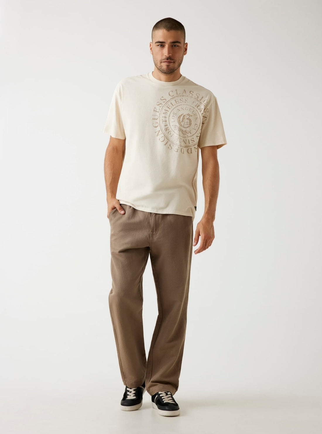 GUESS Mens Beige Basic Letter Pressed T-Shirt M5BI69I3Z14 Full View