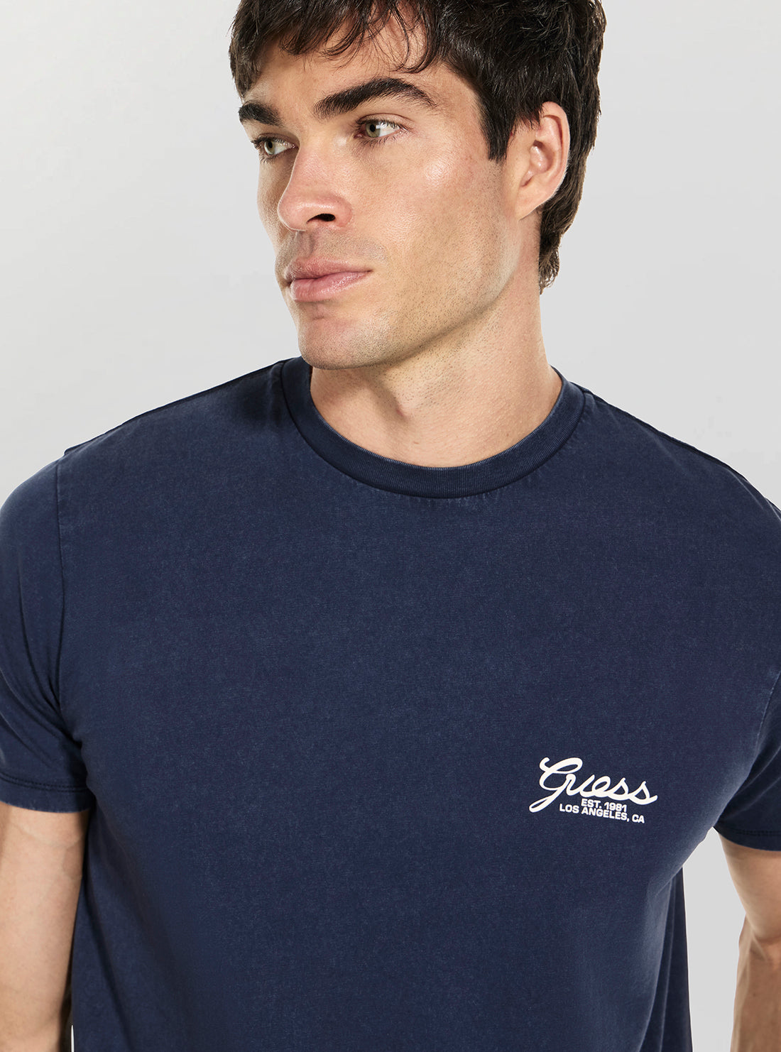 GUESS Mens Blue Basic Script Logo T-Shirt M5BI70I3Z14 Detail View