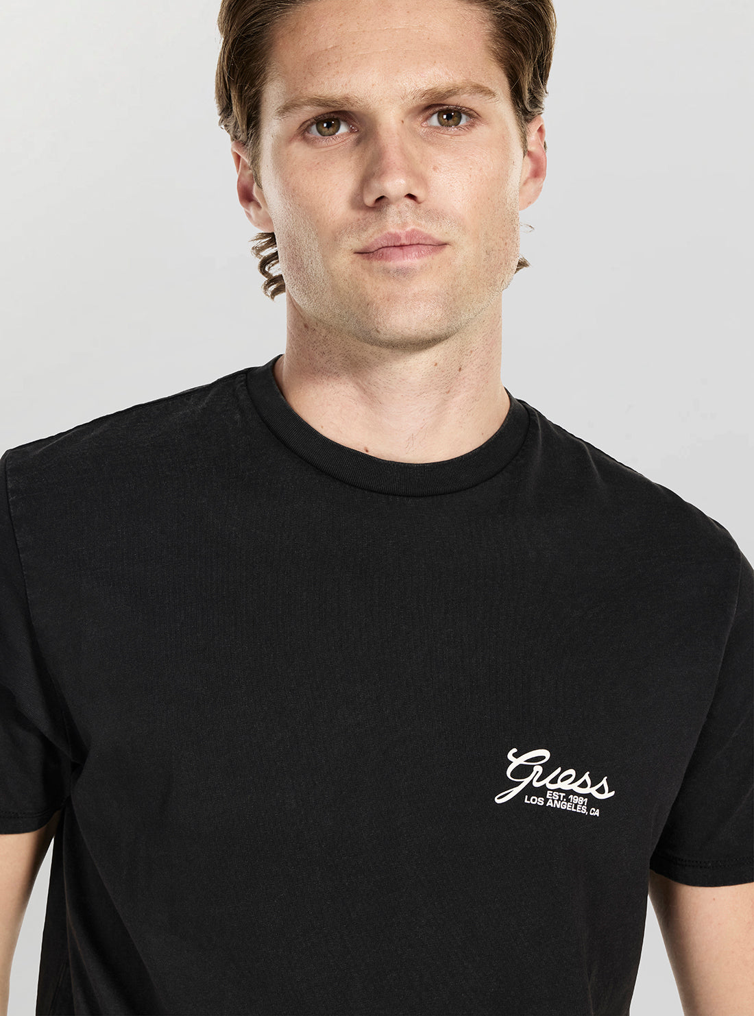 GUESS Mens Black Basic Script Logo T-Shirt M5BI70I3Z14 Detail View