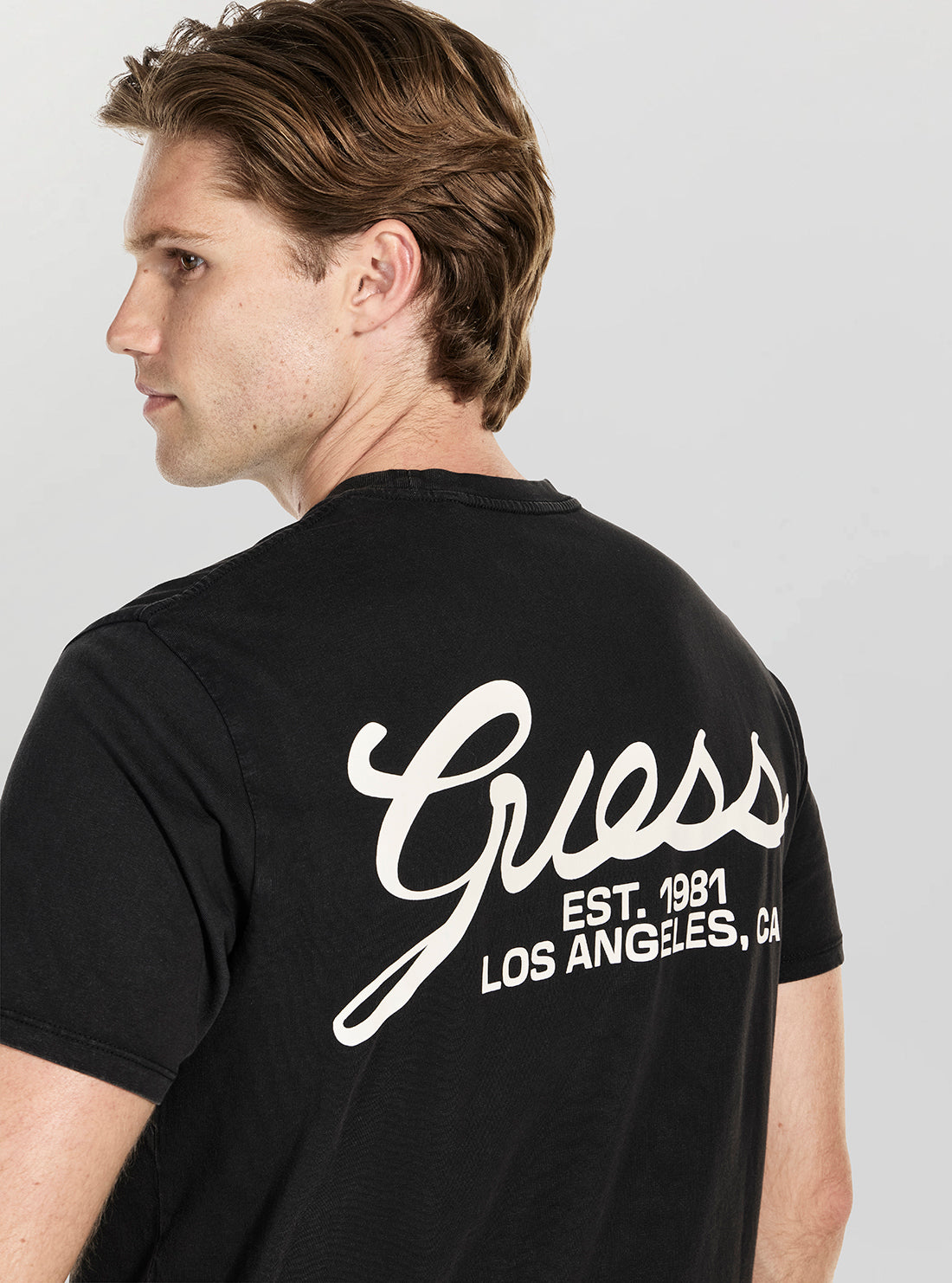 GUESS Mens Black Basic Script Logo T-Shirt M5BI70I3Z14 Back View