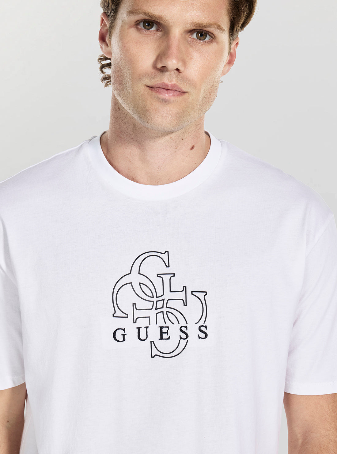 GUESS Mens White Basic Quattro G T-Shirt M5BI76I3Z14 Detail View