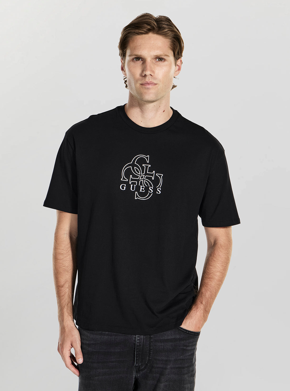 GUESS Mens Black Quattro G T-Shirt M5BI76I3Z14 Front View
