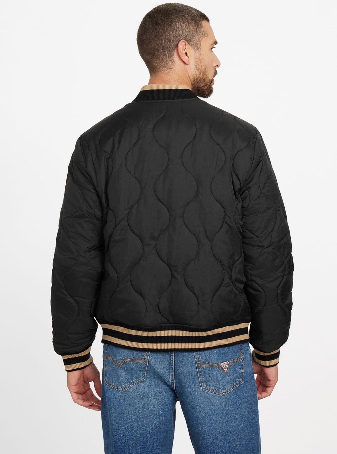 GUESS Mens Black Alameda Ripstop Bomber Jacket M5BL0EWFSZ2 back View