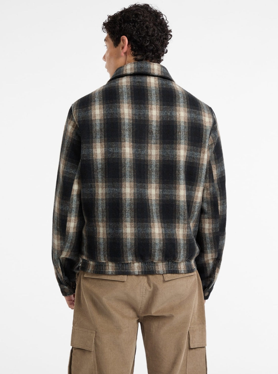 Guess Jeans Dark Brown Plaid Wool Jacket M5BL1CW2932 Back View