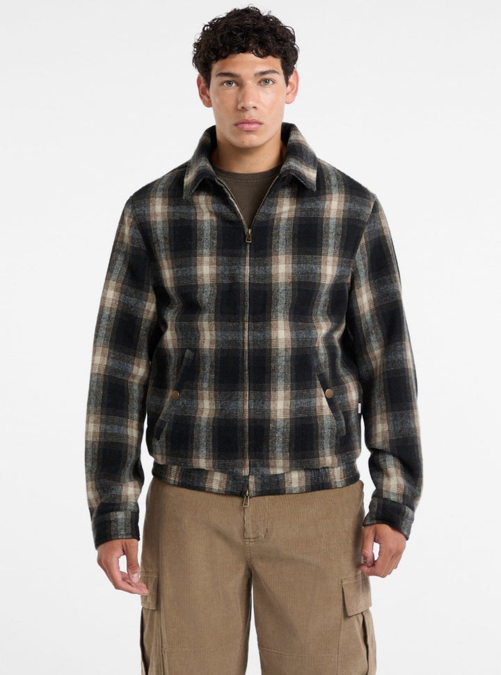 Guess Jeans Dark Brown Plaid Wool Jacket M5BL1CW2932 Front View