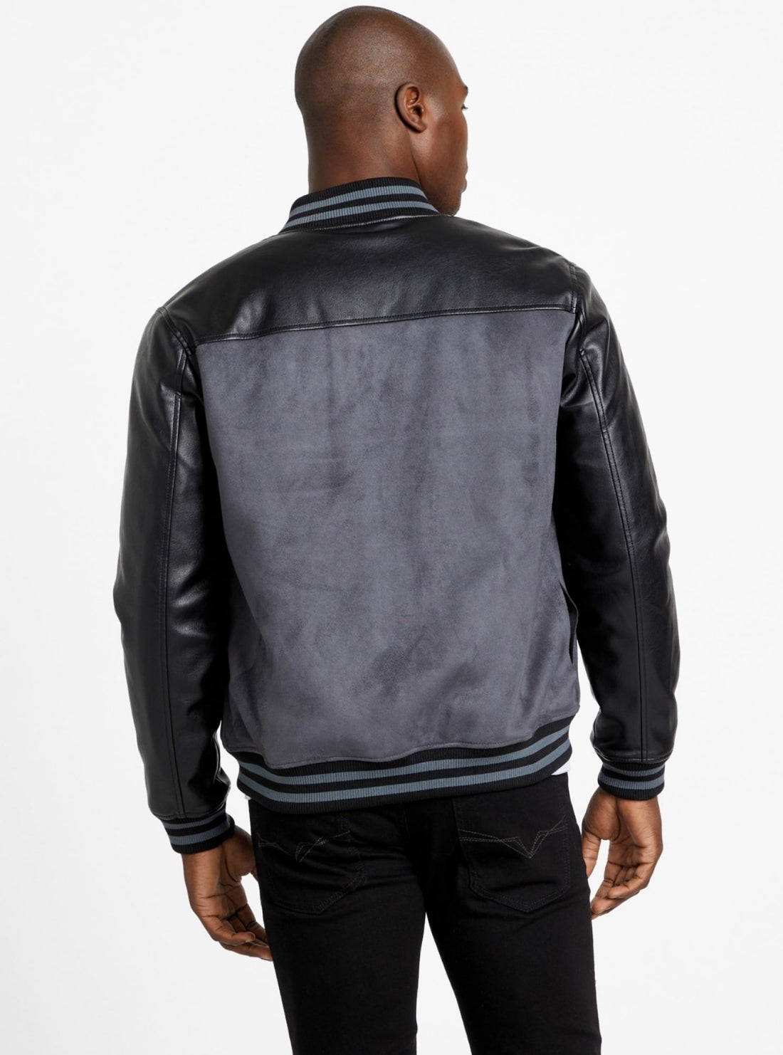 GUESS Mens Eco Black Varsity Bomber Jacket M5BL2BK1062 Back View