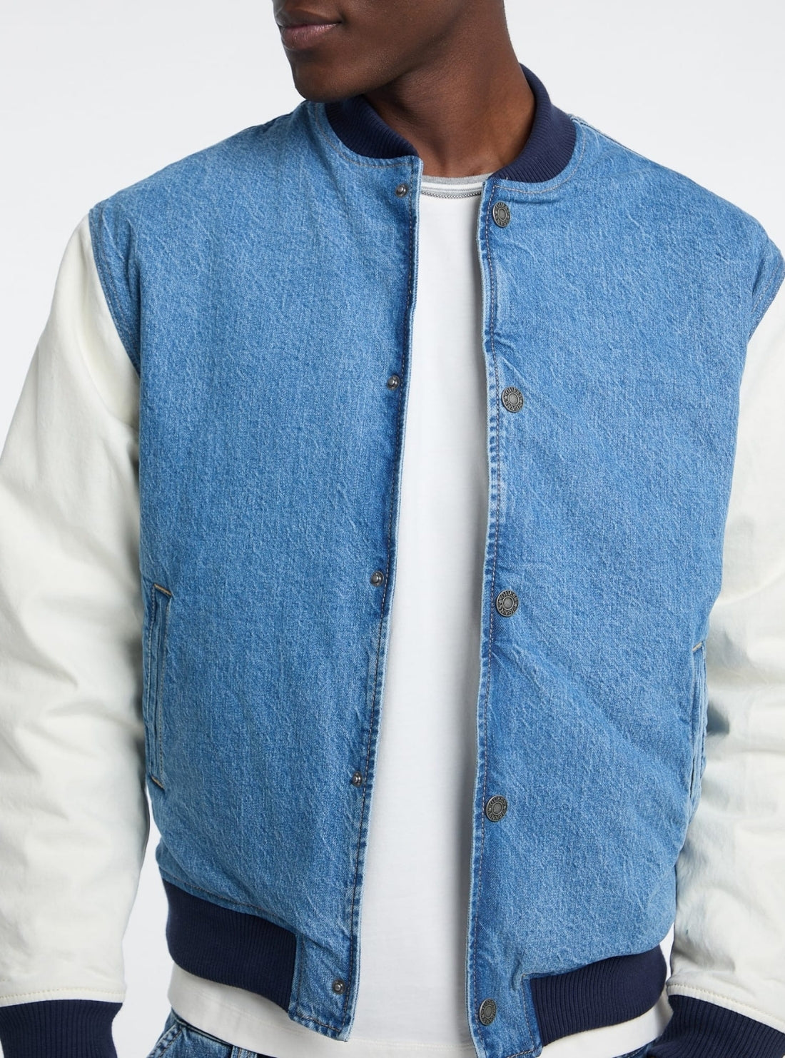 Guess Jeans Blue Denim Letterman Jacket M5BN59D5M54 Detail View