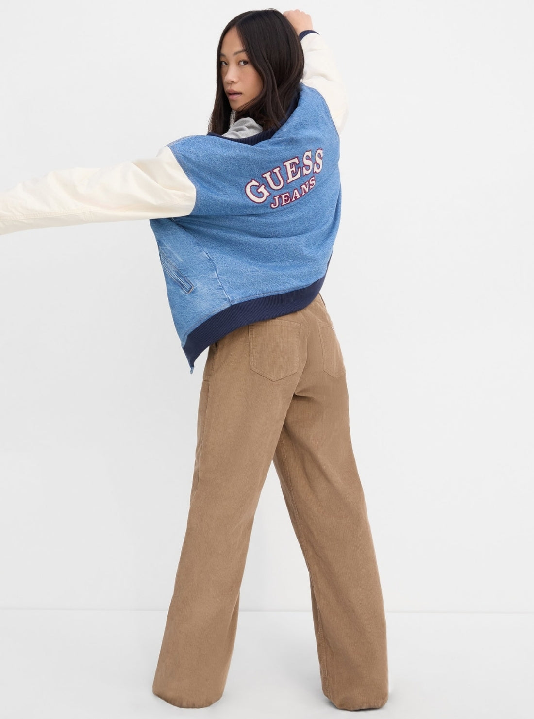 Guess Jeans Blue Denim Letterman Jacket M5BN59D5M54 Back Full View
