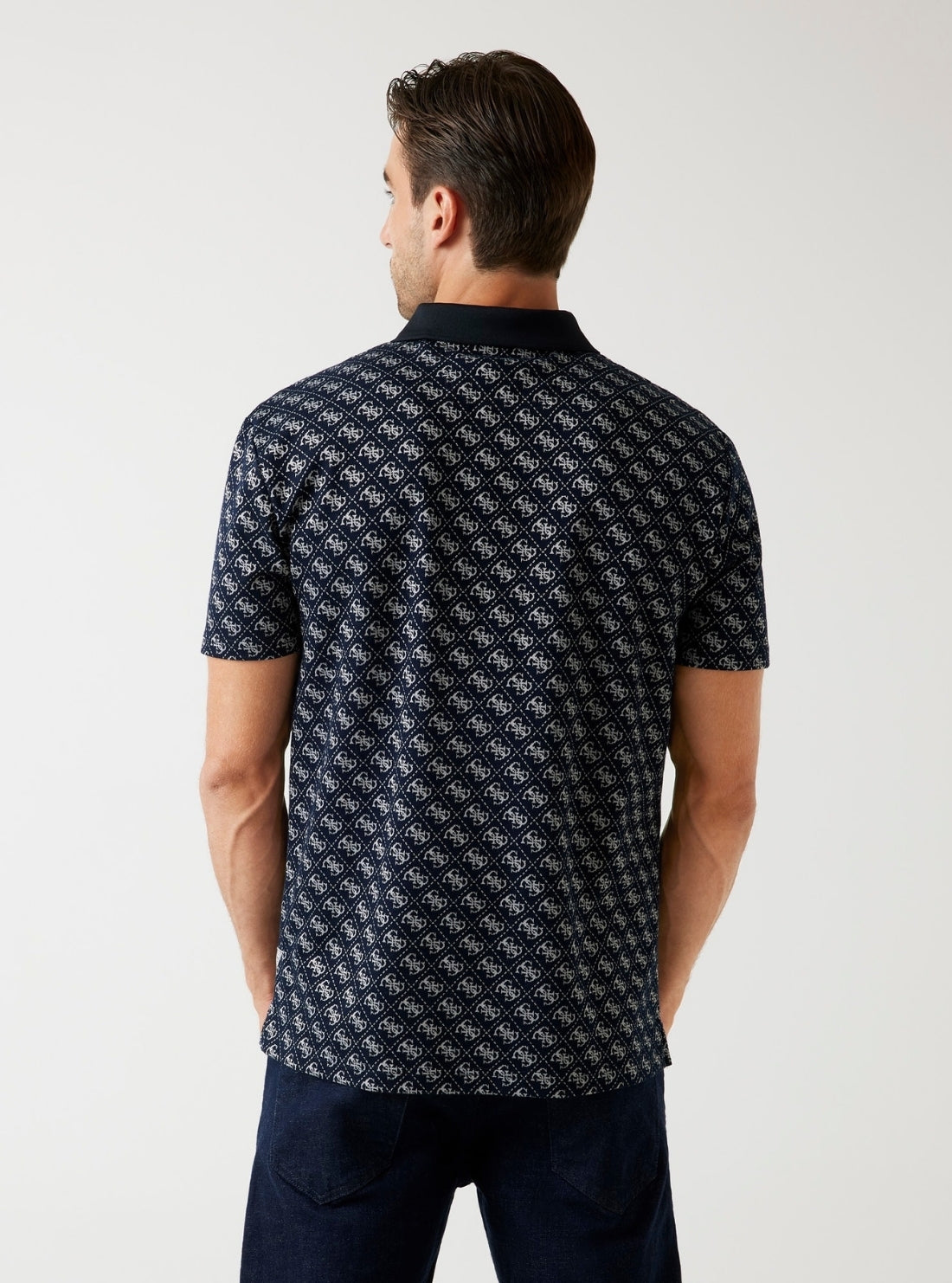 GUESS Mens Eco Blue Logo Jacquard Polo Shirt M5BP09K0911 Back View