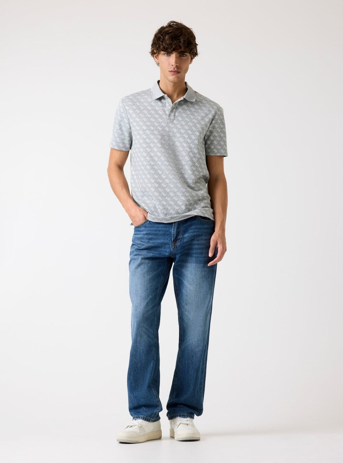 GUESS Mens Eco Grey 4G Logo Jacquard Polo Shirt M5BP09K0911 Full View