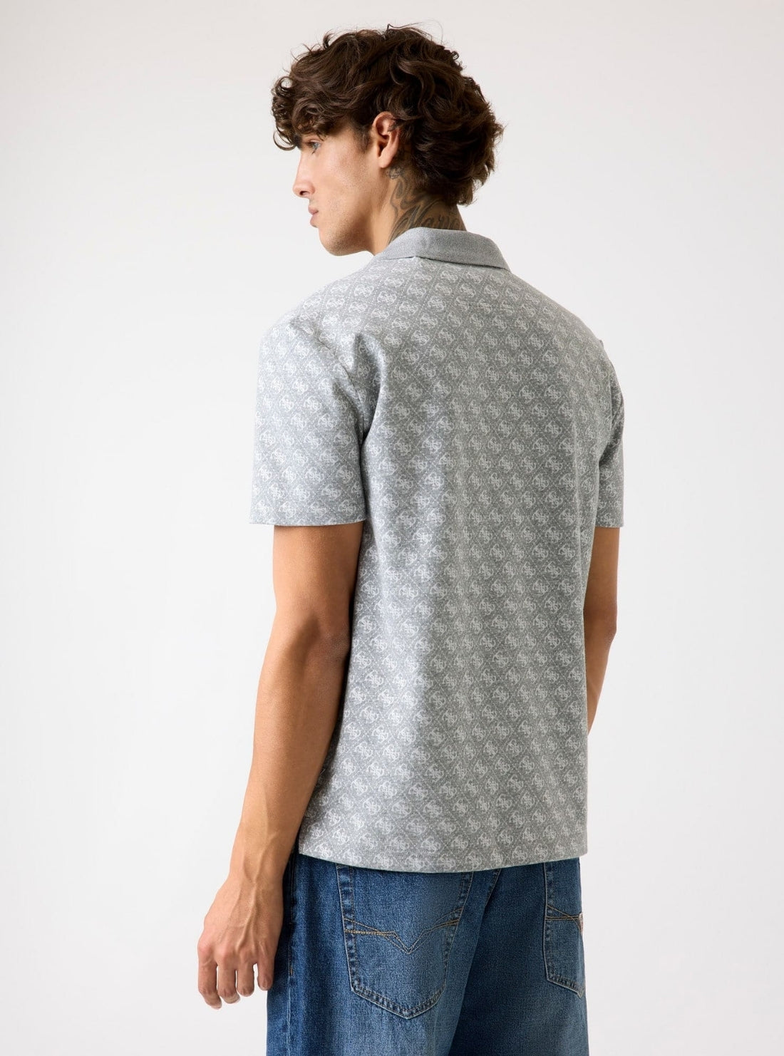 GUESS Mens Eco Grey 4G Logo Jacquard Polo Shirt M5BP09K0911 Back View