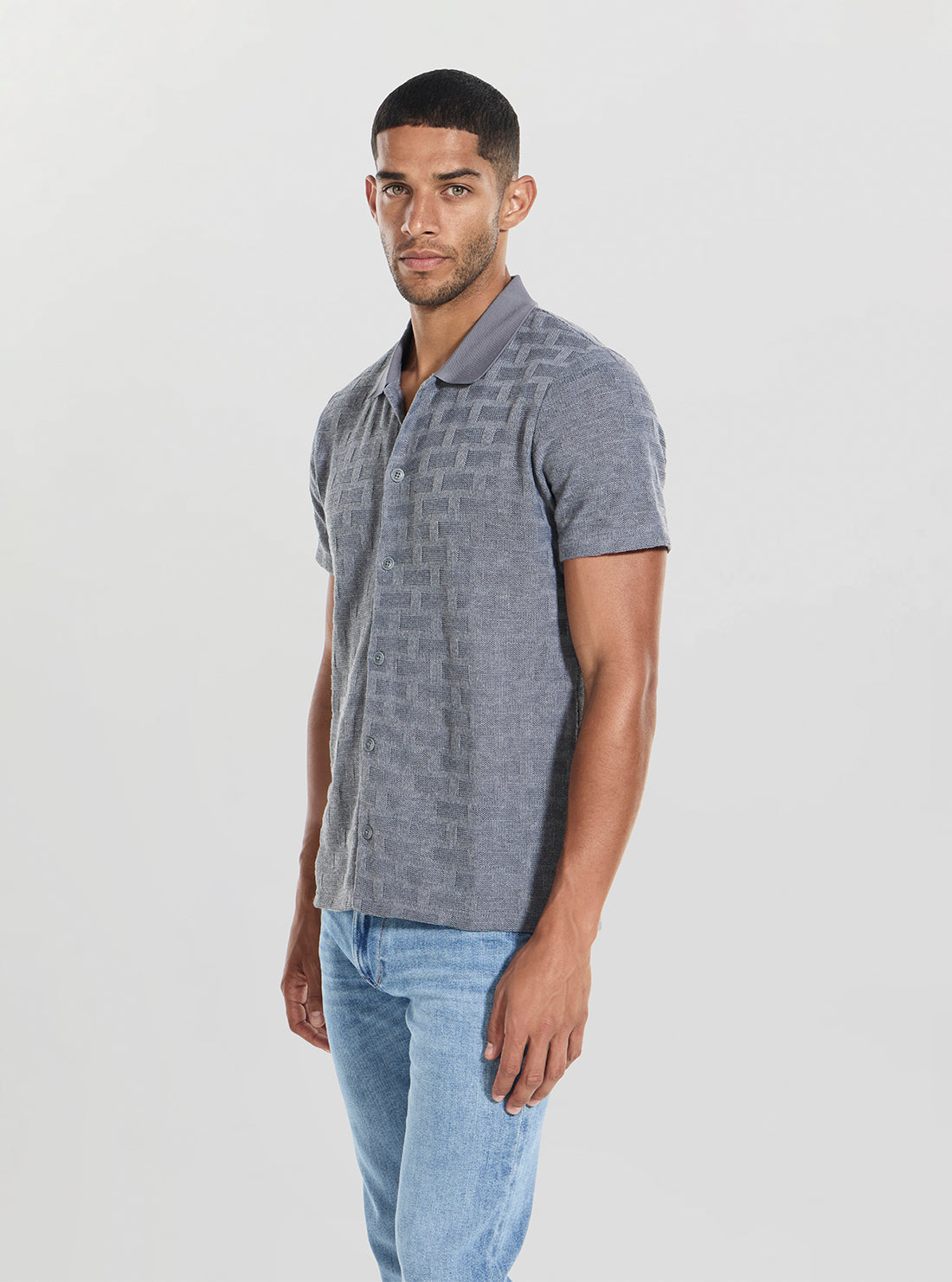 GUESS Mens Eco Grey Tristan Knitted Shirt M5BP21K0542 Side View