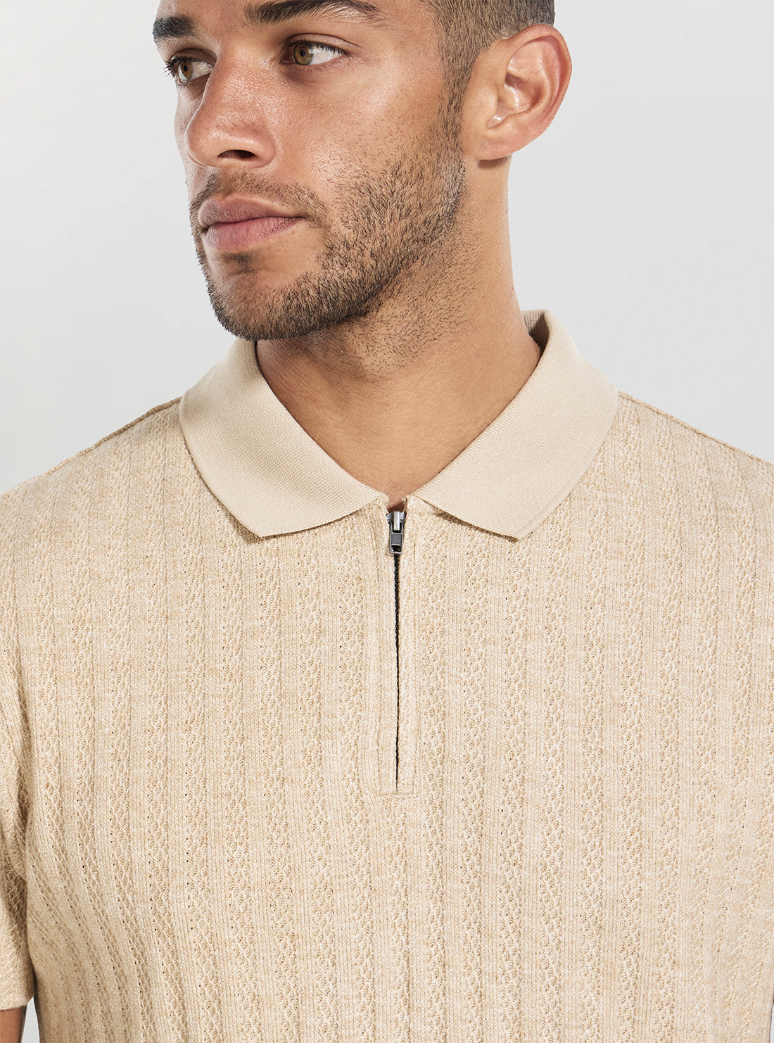 Brown Grady Rib Zip Polo Shirt | GUESS
