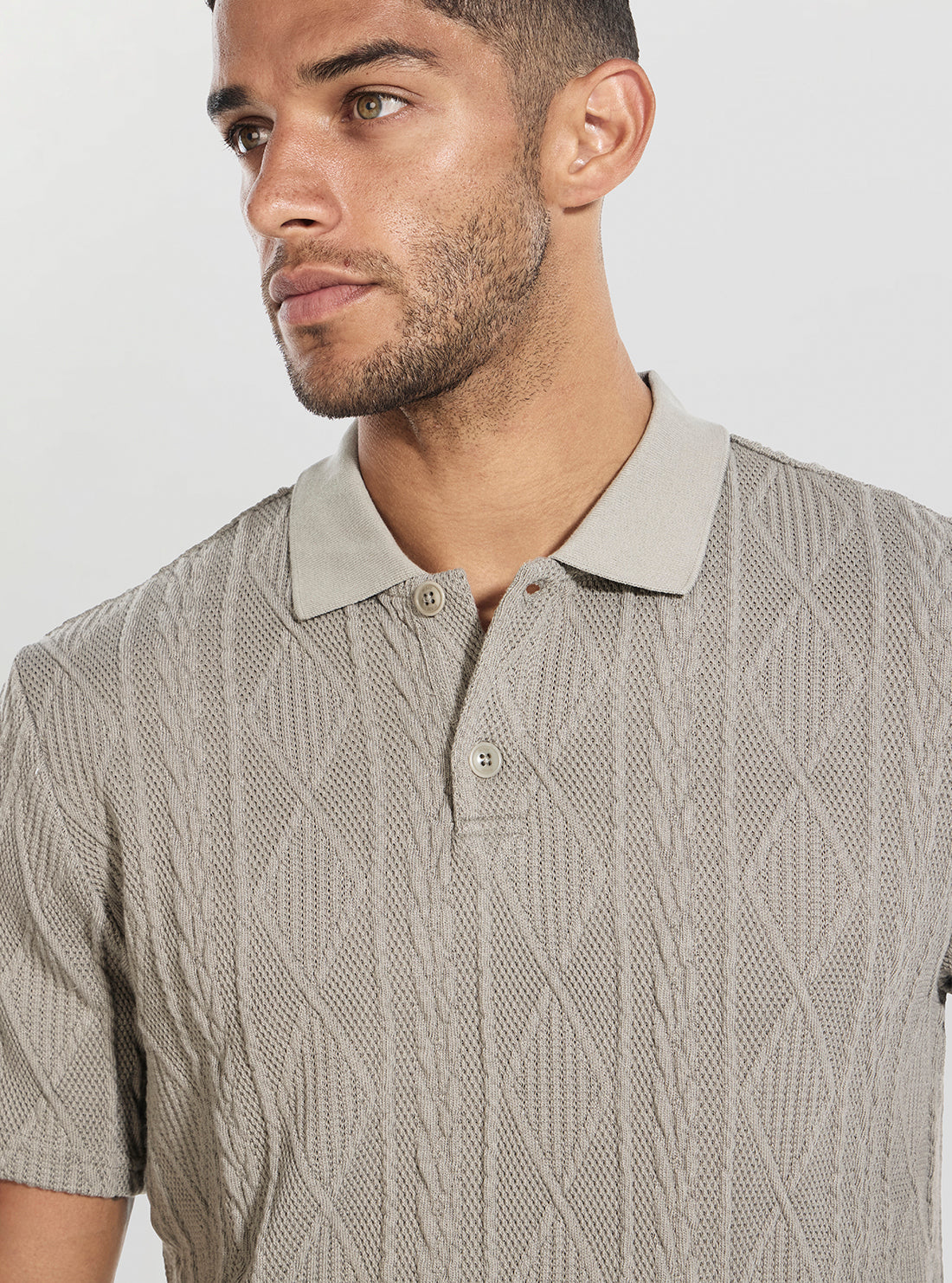 GUESS Mens Green Olin Textured Knitted Polo Shirt M5BP24K0760 Detail View